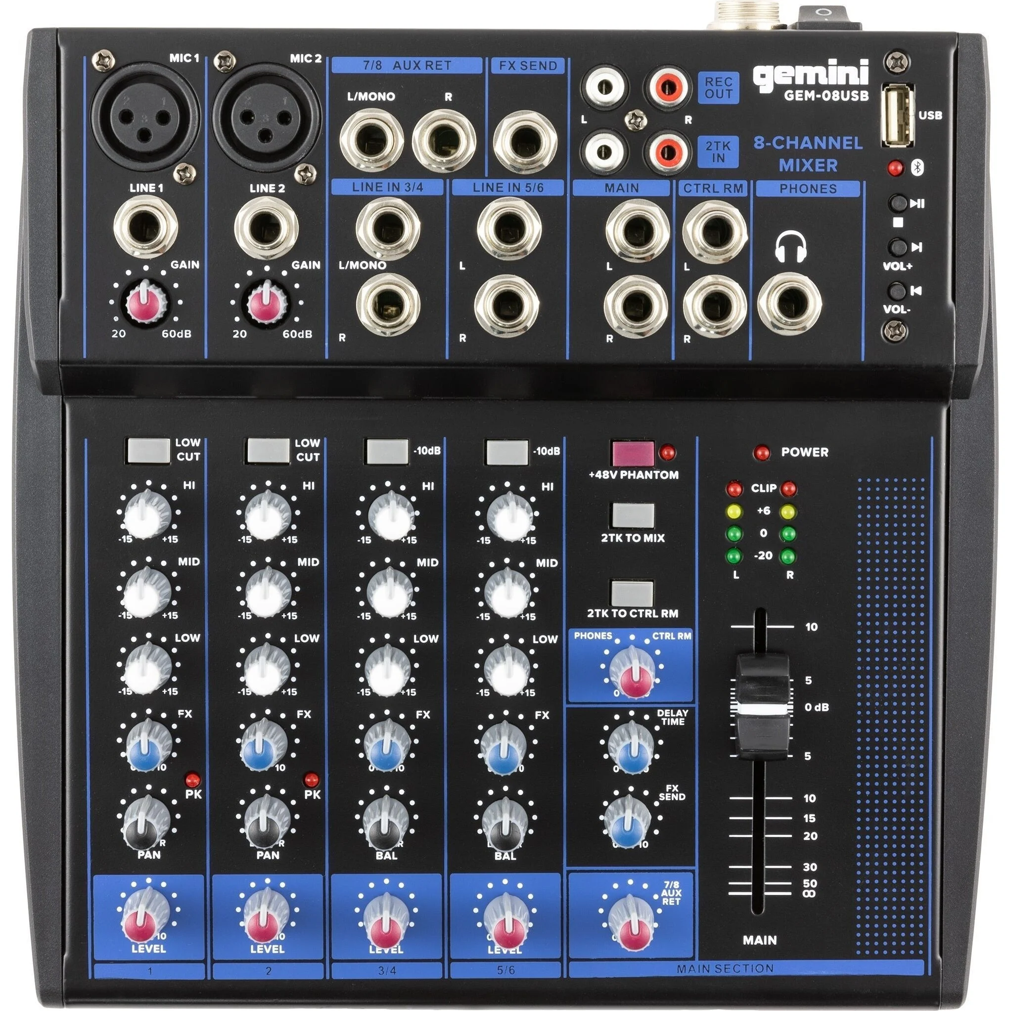 Gemini GEM-08USB Mixer with Bluetooth, GEM08USB