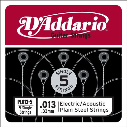 D’Addario PL013-5 Single 5-Pack Single Plain Steel 013