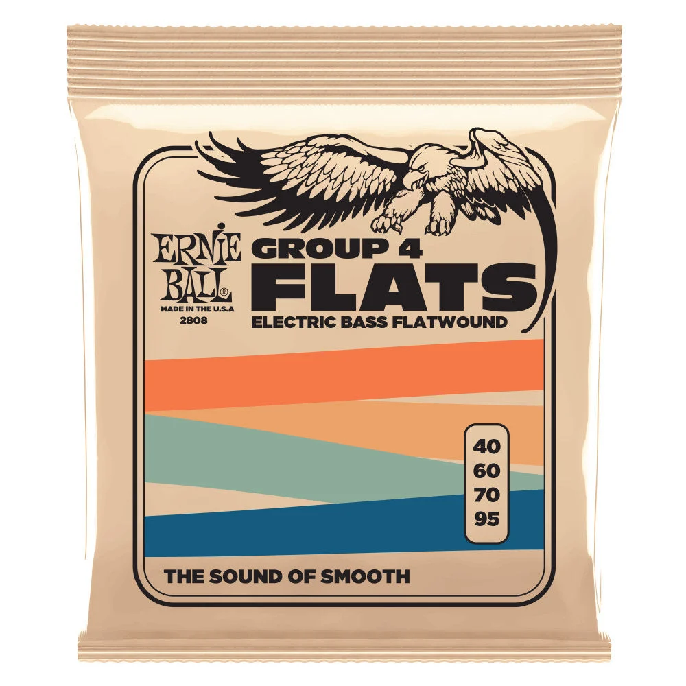 Ernie Ball Group 4 Stainless Steel Flatwound Electric Bass Strings- 40-95 Gauge