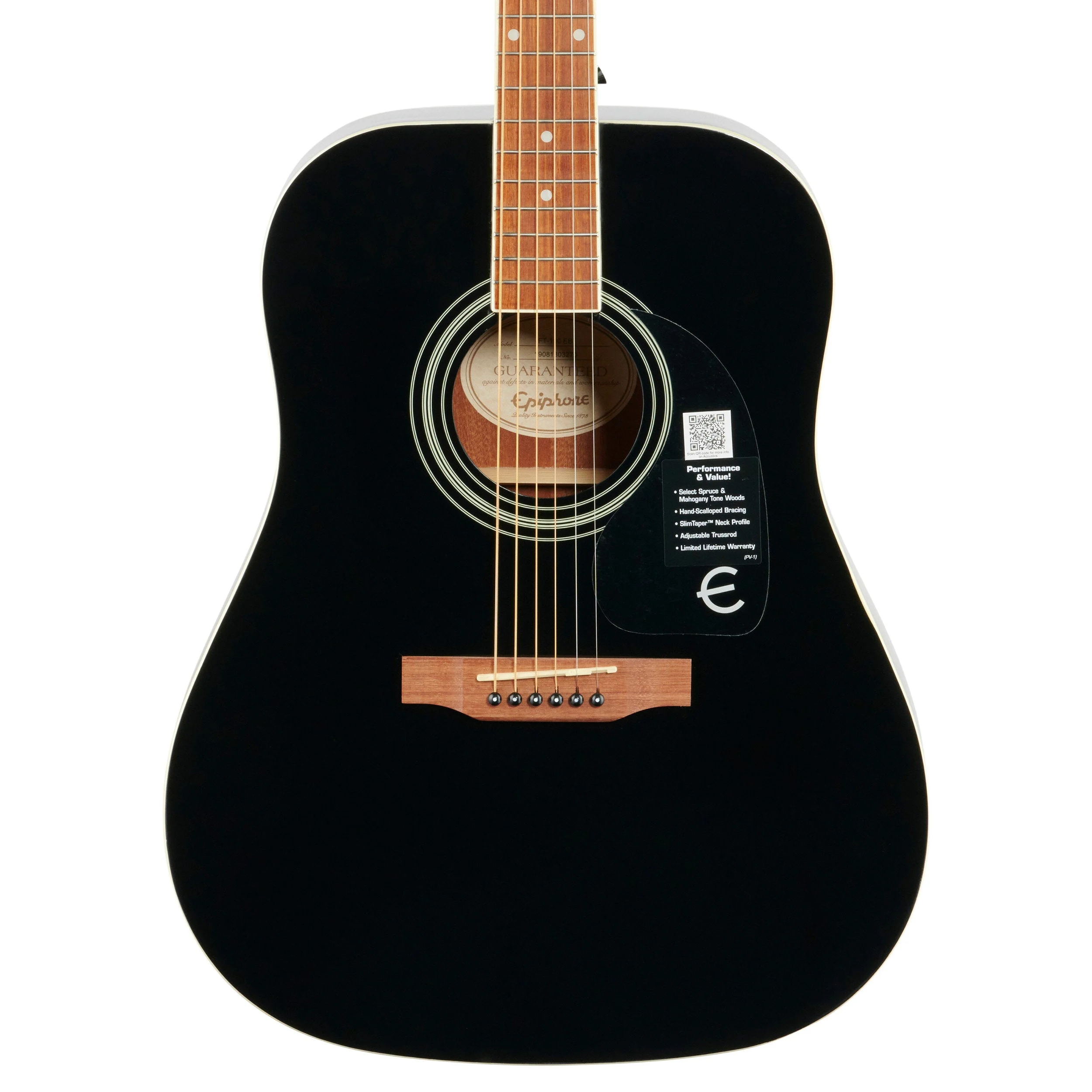 Epiphone FT-100 Acoustic Guitar Player Pack (with Gig Bag), Ebony