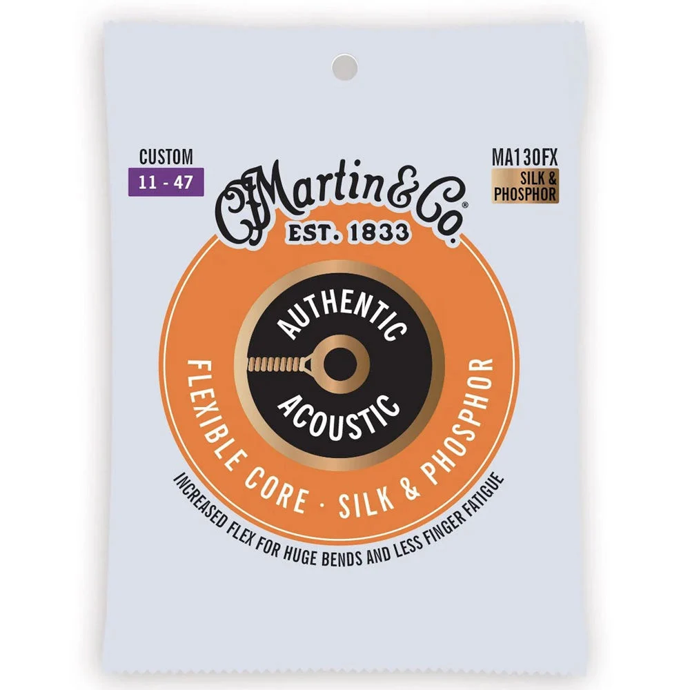 Martin MA130FX Authentic Flexible Core Acoustic Guitar String Set - Silk and Phosphor - Custom 11-48