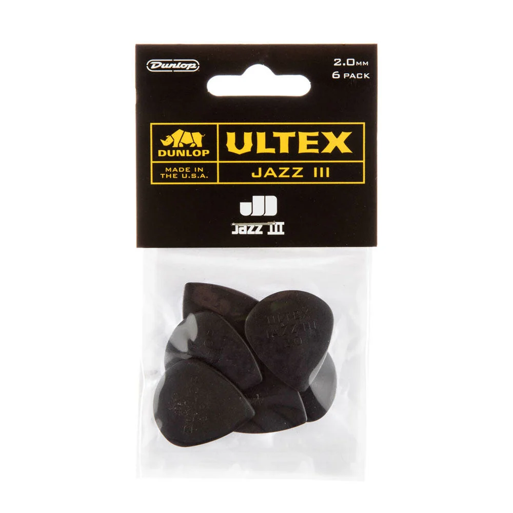 Dunlop 427P2.0 Ultex Guitar Picks - Jazz III (2.0mm) (6 Pack)