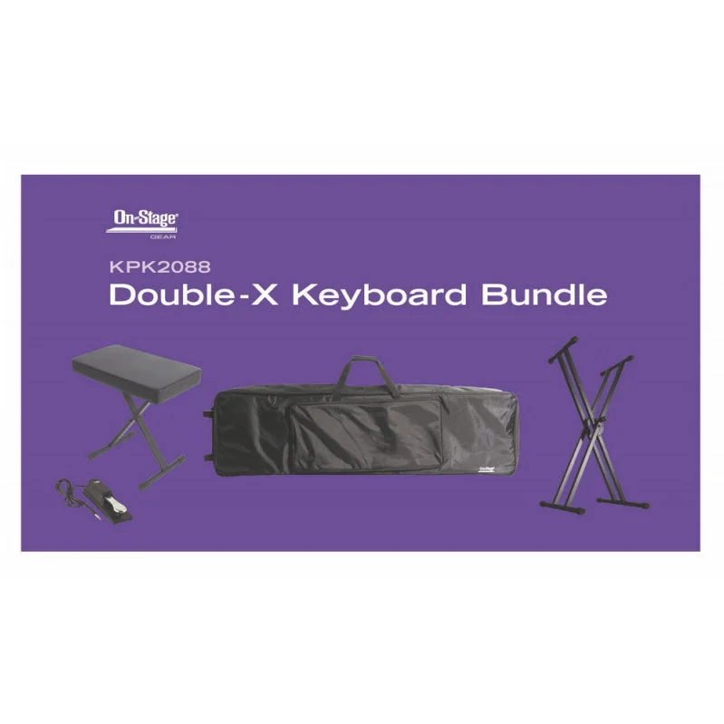 On-Stage KPK2088 Bundle with Double-X Keyboard Stand, Deluxe Bench, 88-Key Bag and Sustain Pedal