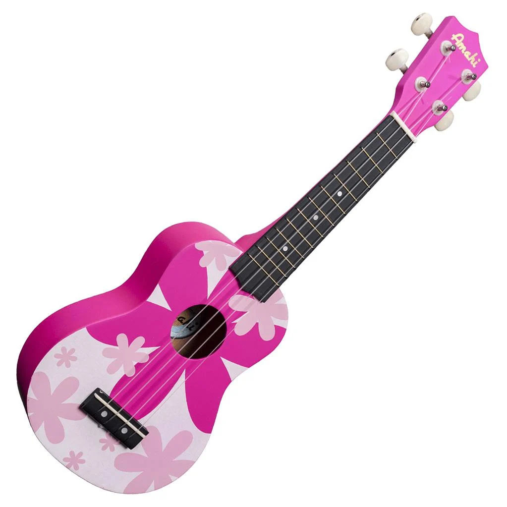 Amahi DDUK4 Tropical Series Soprano Ukulele, Pink Flower