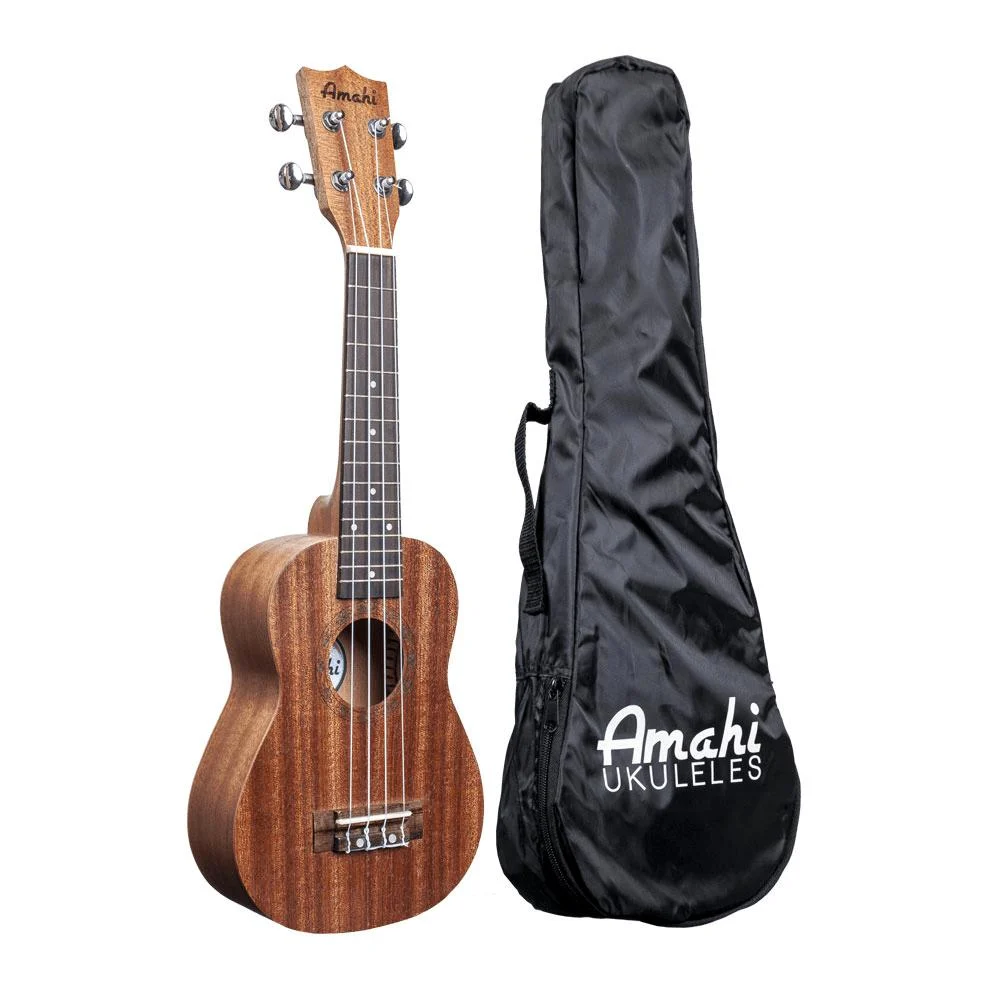 Amahi UK120W Mahogany Ukulele with Case, Soprano