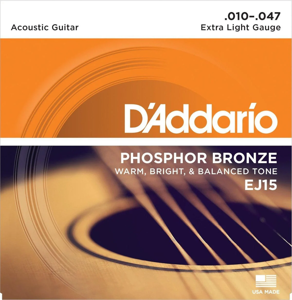 D'Addario EJ15 Phosphor Bronze Acoustic Guitar Strings, Extra Light Gauge, 10-47