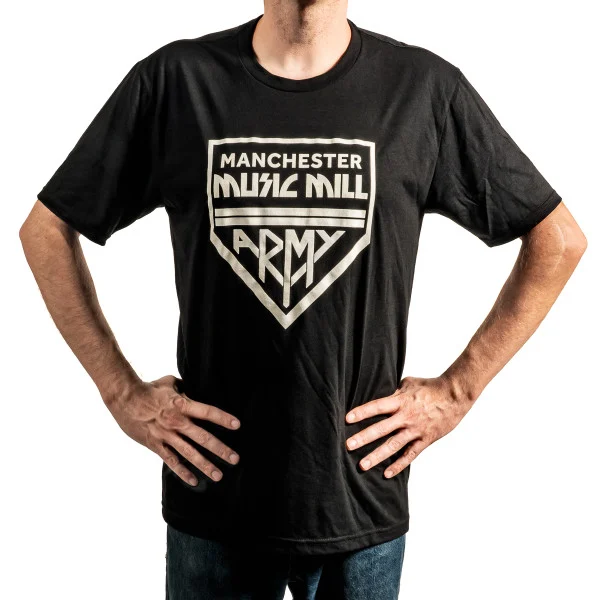 Manchester Music Mill Army T-Shirt - Black w/White Logo - Large