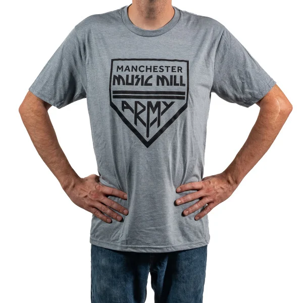 Manchester Music Mill Army T-Shirt - Grey w/Black Logo - Medium