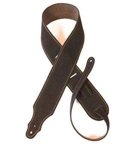 Franklin Strap 3B-CH-G 2.5" Suede with Buck Backing Guitar Strap Chocolate/Gold Stitching