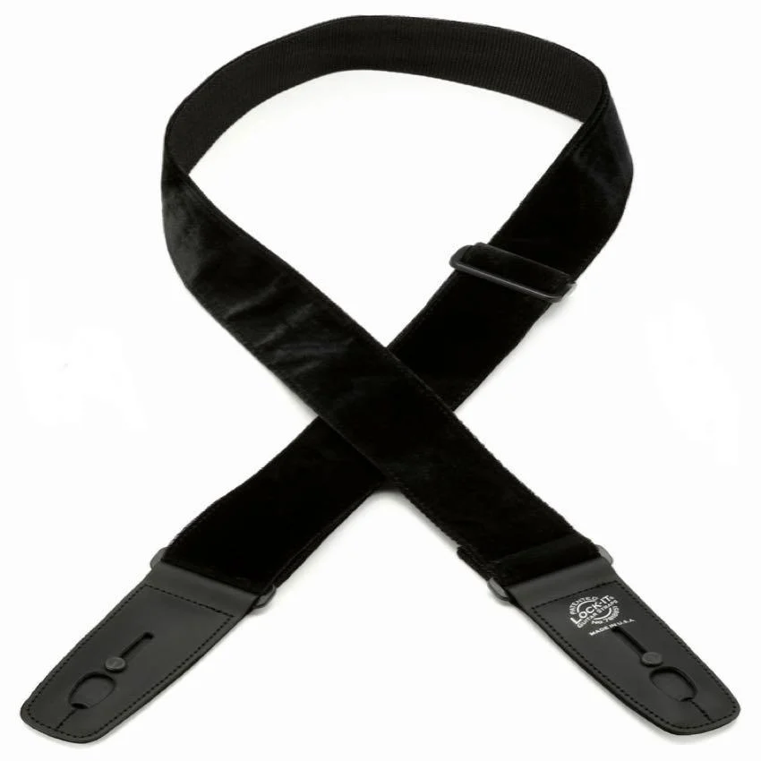 Lock-It Straps LIS-018CV2-BLK Crushed Velvet Guitar Strap - Black