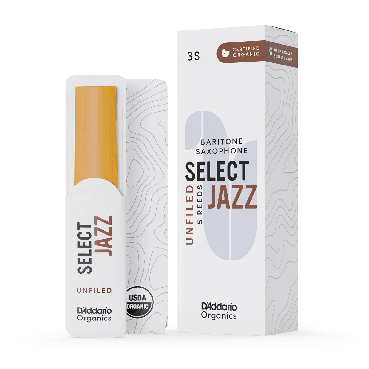 Daddario ORRS05BSX3S Organic Select Jazz Unfiled Bari Sax Reeds, Strength 3 Soft, 5-Pack