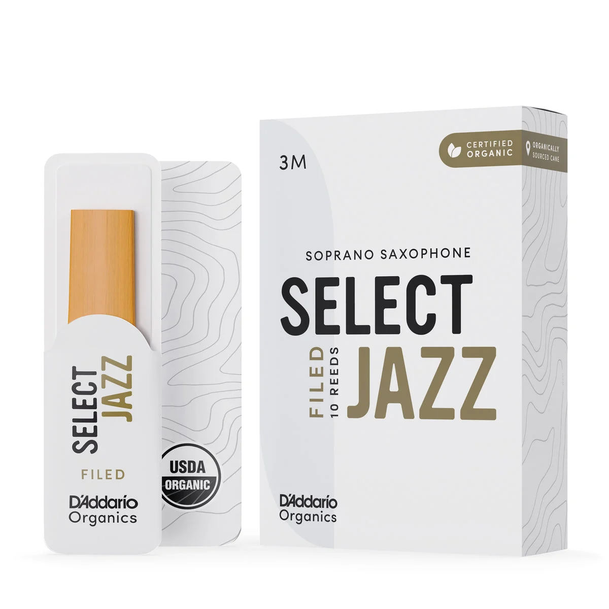 Daddario ORSF10SSX3M Organic Select Jazz Filed Soprano Sax Reeds, Strength 3 Medium, 10-Pack
