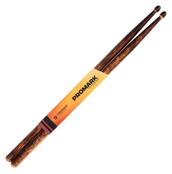 ProMark Classic 5A Drumsticks - FireGrain For Playing Harder, Longer - Lacquer Finish, Oval Wood Tip, Hickory Wood, Pair