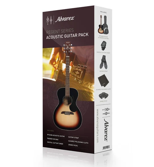 Alvarez Regent Folk/OM Acoustic Guitar Pack w/Gigbag, Tuner, Straps, Cloth & Picks