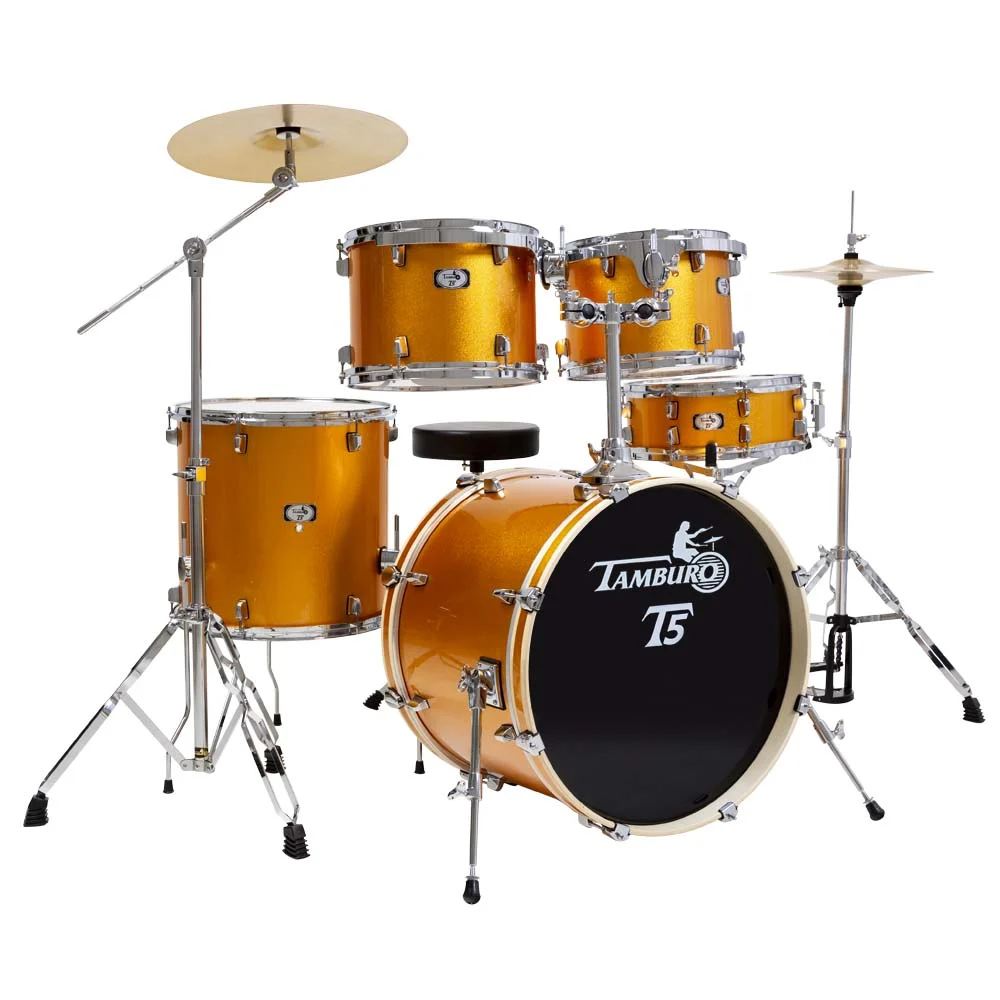 Tamburo TB T5S22YWSK T5 Series Complete Drum Set with Hardware Included (5-piece shell pack with Snare Drum and 22" Bass Drum) - Yellow Rust Sparkle