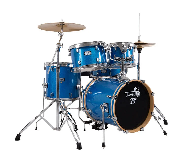 Tamburo TB T5S16BLSK T5 Series Complete Drum Set with Hardware Included (5-piece shell pack with Snare Drum and 16" Bass Drum) - Blue Sparkle