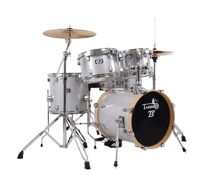 Tamburo TB T5S18SLSK T5 Series Complete Drum Set with Hardware Included (5-piece shell pack with Snare Drum and 18" Bass Drum) - Silver Sparkle