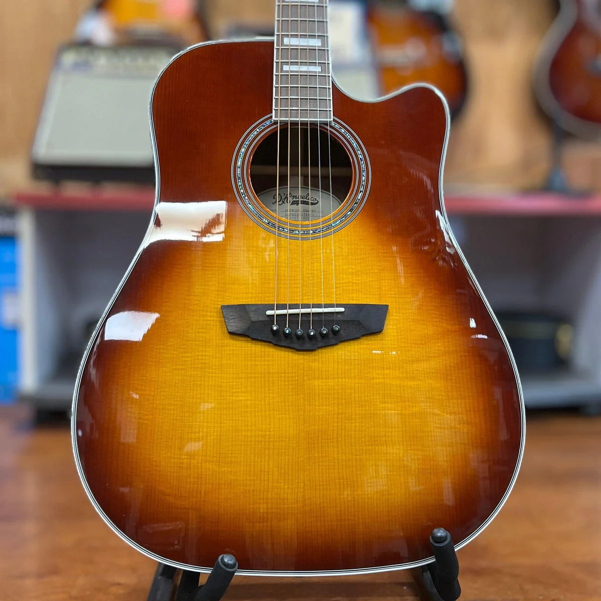 USED D'Angelico Premier Series Bowery Cutaway Dreadnought Acoustic-Electric Guitar, Iced Tea Burst w/ Gig Bag