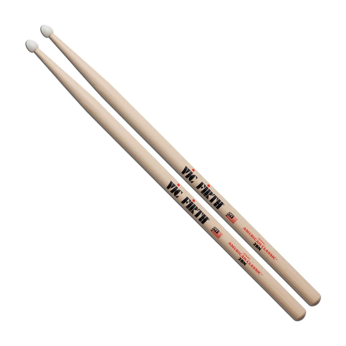 Vic Firth 2BN American Classic Drum Sticks - Nylon Tear Drop Tip - Hickory