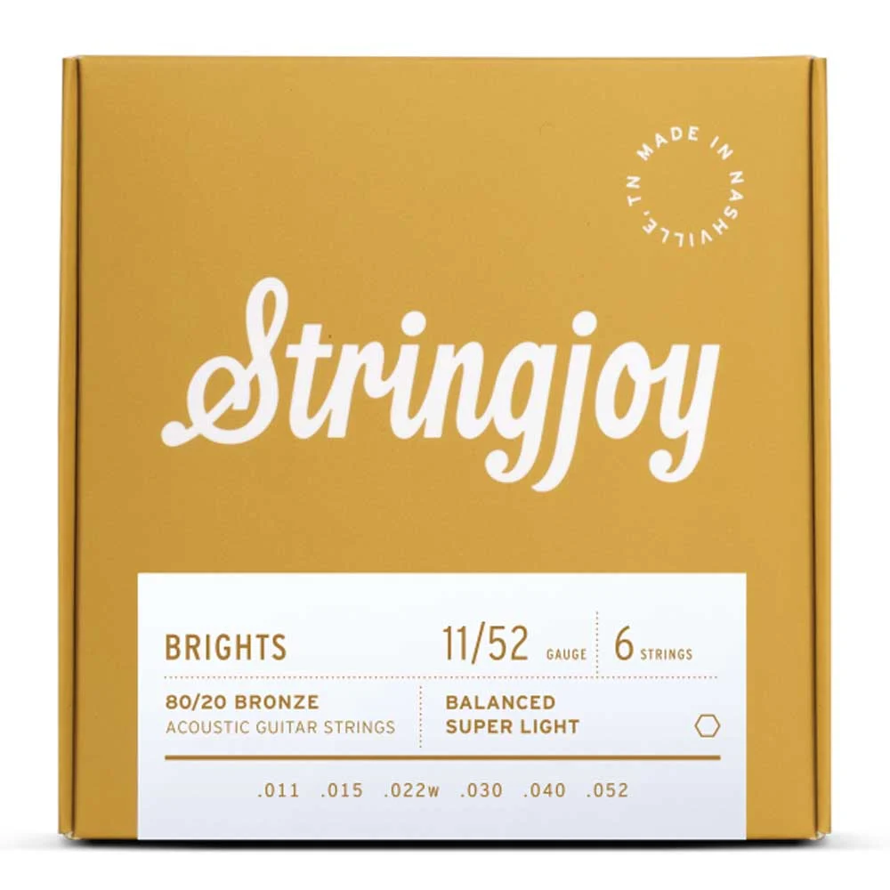 Stringjoy Brights | Super Light Gauge (11-52) 80/20 Bronze Acoustic Guitar Strings