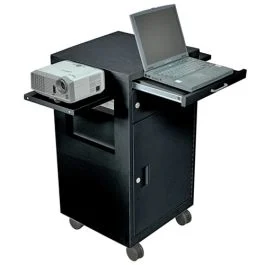 Luxor Steel Media Cart w/ Two Drop Leaf and Pullout Tray