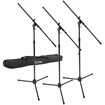 On-Stage Three Euro Boom Mic Stands with Bag